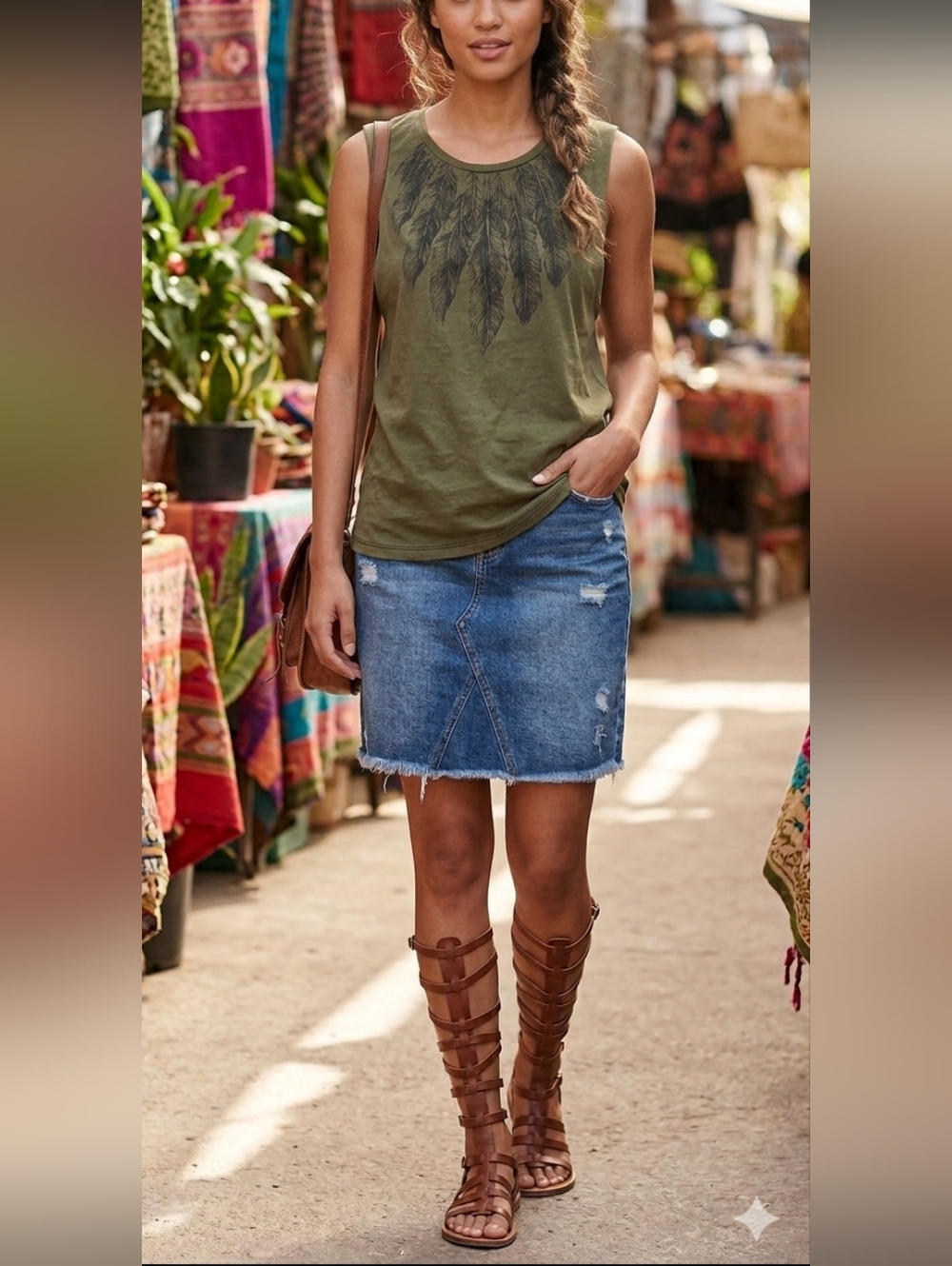NWT! Haute Hippie Feathers Muscle Tank Military Green Sleeveless Shirt Top! S
